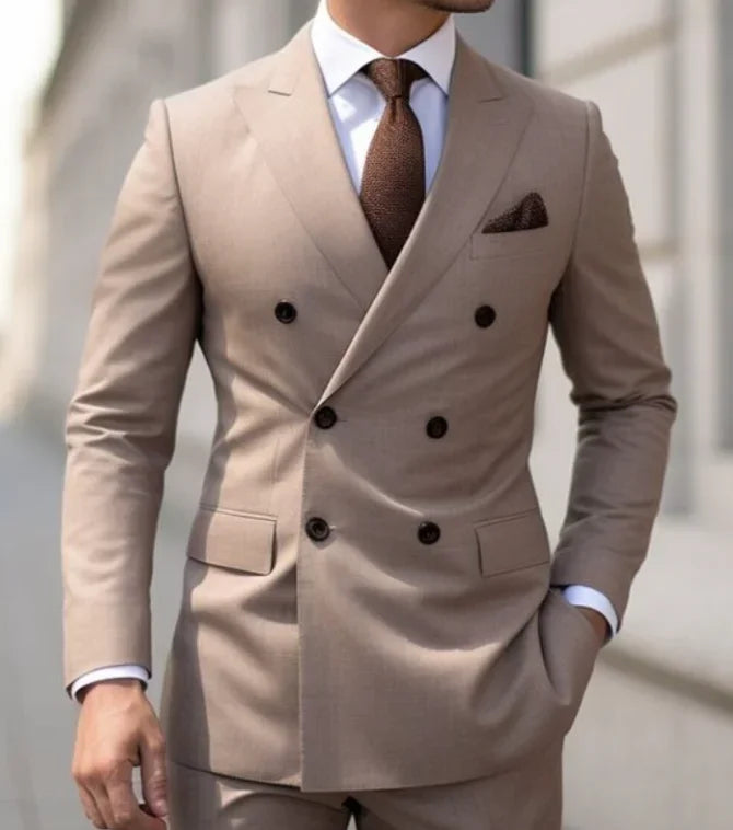 2-Piece Double-Breasted Suit with Peak Lapels | Men's Classic Fitted Summer Options
