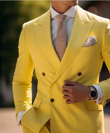 2-Piece Double-Breasted Suit with Peak Lapels | Men's Classic Fitted Summer Options