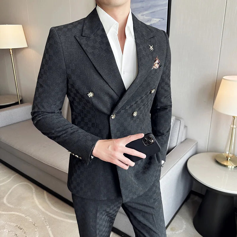 Men’s Checkered Double-Breasted Two-Piece Suit | Classic Gents