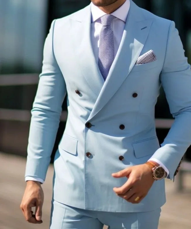 2-Piece Double-Breasted Suit with Peak Lapels | Men's Classic Fitted Summer Options