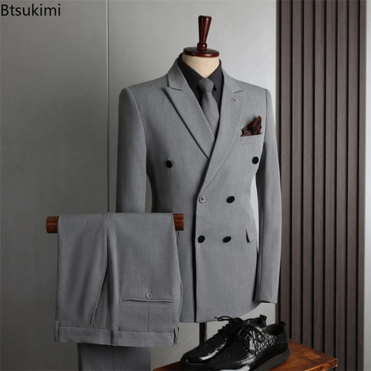 Black Double-Breasted Two-Piece Business Suit | Classic Gents