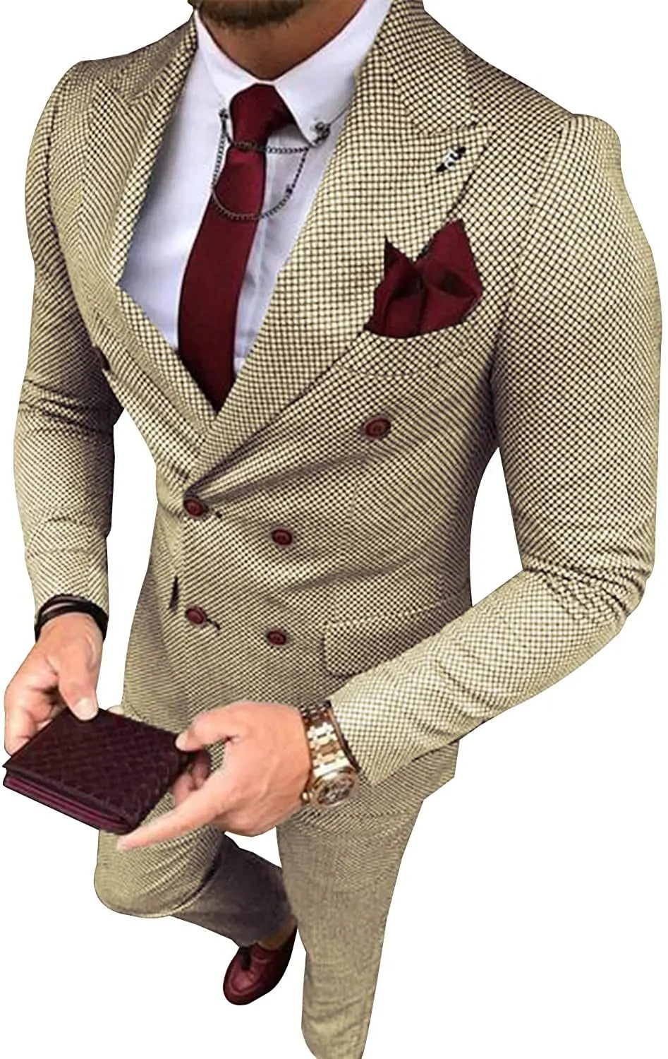 Brown Plaid Double-Breasted Two-Piece Business Suit | Classic Gents