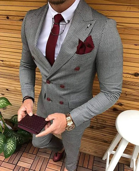 Brown Plaid Double-Breasted Two-Piece Business Suit | Classic Gents