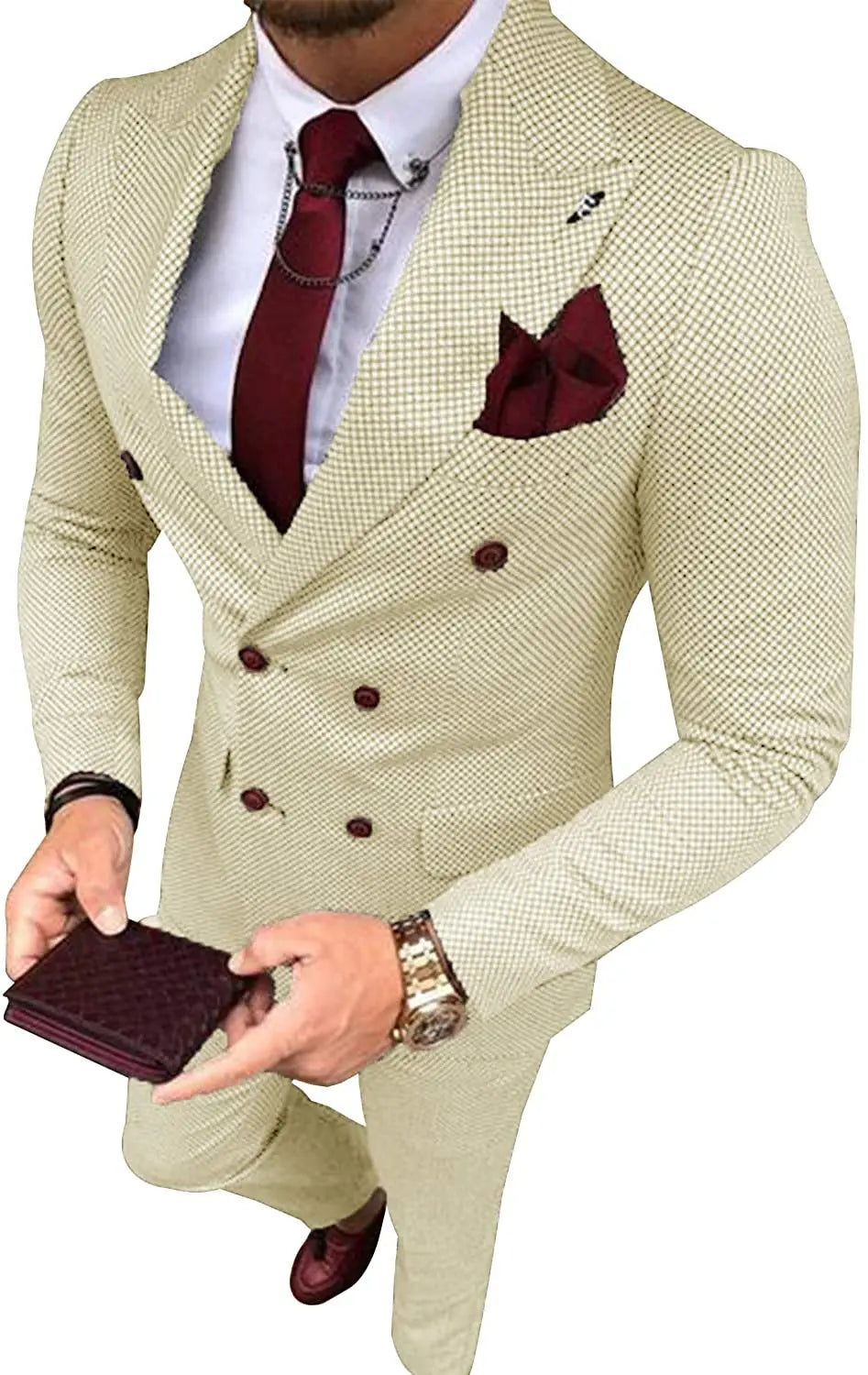 Brown Plaid Double-Breasted Two-Piece Business Suit | Classic Gents
