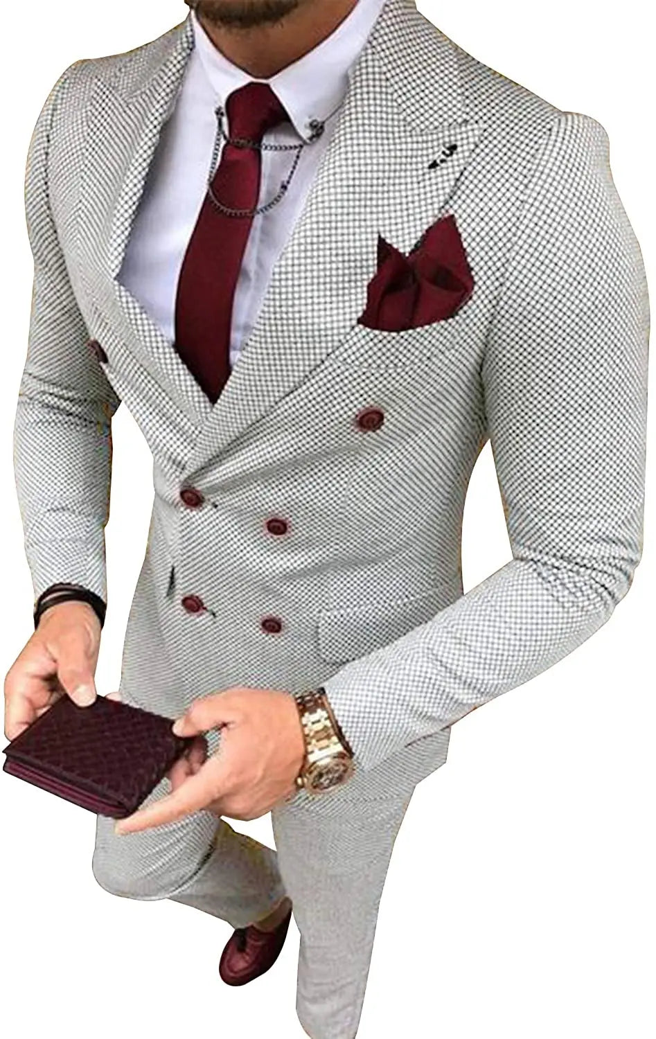 Brown Plaid Double-Breasted Two-Piece Business Suit | Classic Gents