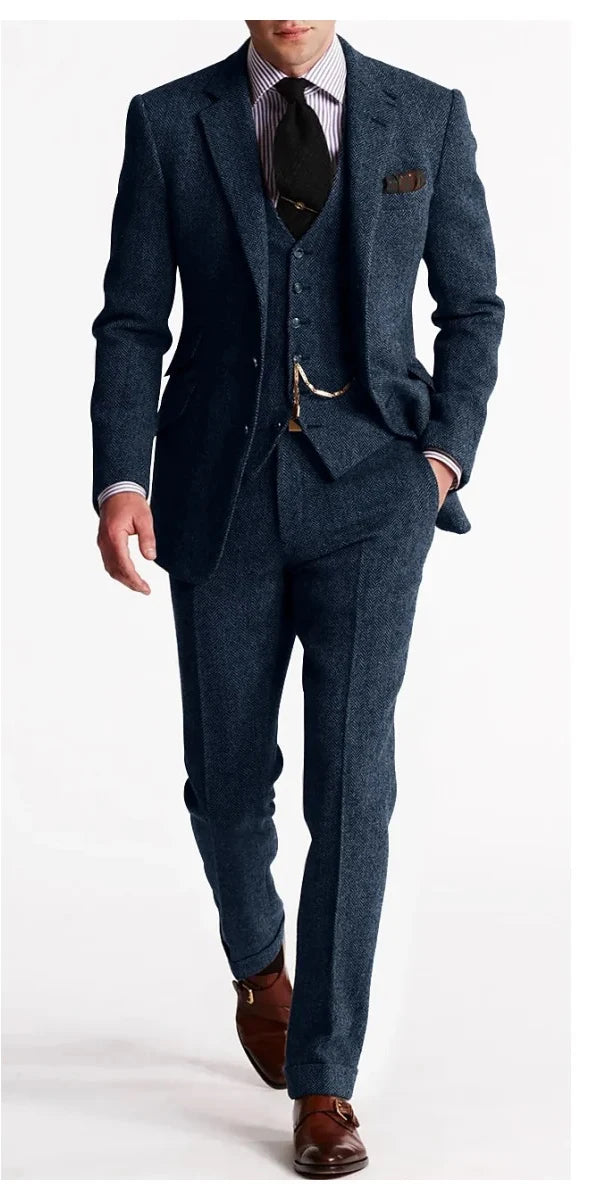 Brown Herringbone Three-Piece Business Suit | Classic Gents