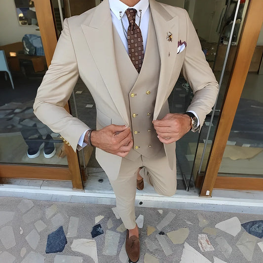 Men’s Peak-Lapel Wool Three-Piece Suit — product image 1
