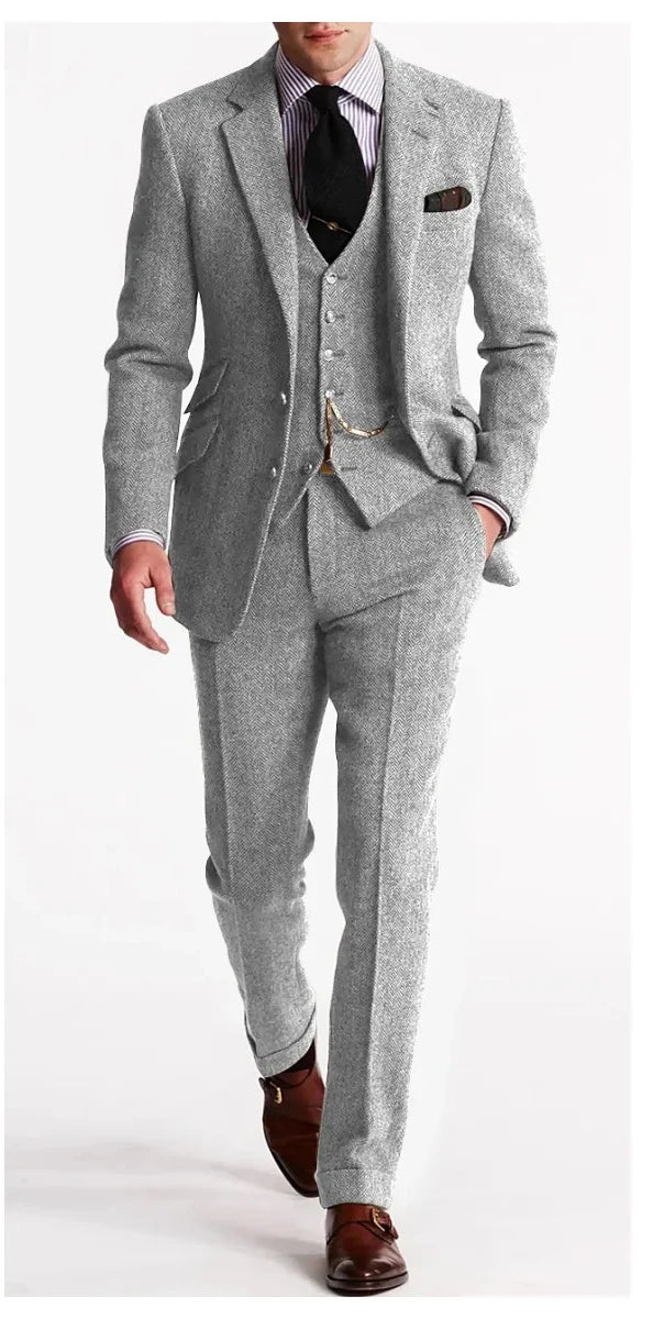 Brown Herringbone Three-Piece Business Suit | Classic Gents