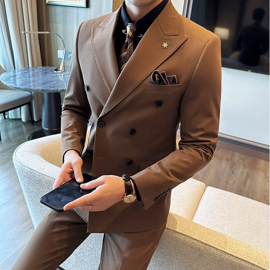 Brown Double-Breasted Two-Piece Business Suit | Classic Gents