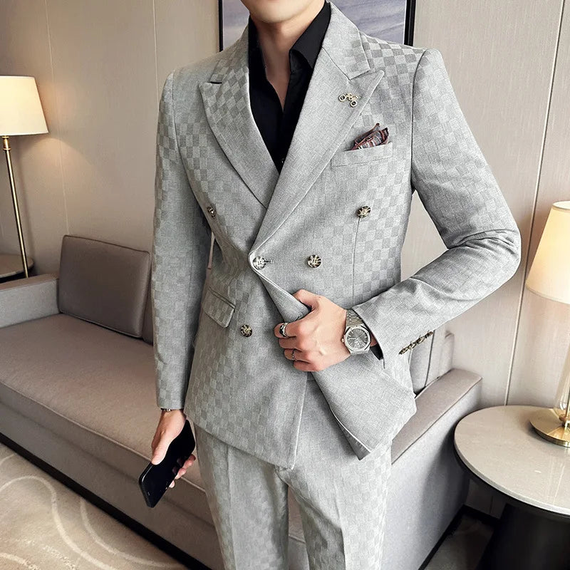 Men’s Checkered Double-Breasted Two-Piece Suit | Classic Gents