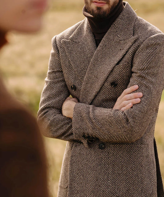 Brown Herringbone Double-Breasted Two-Piece Business Suit | Classic Gents