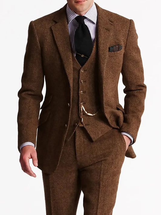 Brown Herringbone Three-Piece Business Suit | Classic Gents
