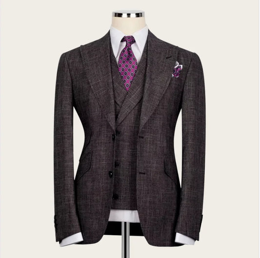Brown Linen-Blend Three-Piece Business Suit | Classic Gents