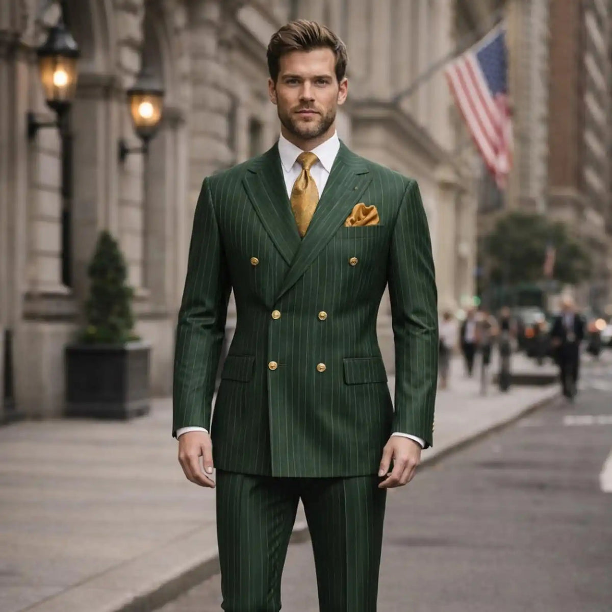 Dark Green Pinstripe Suit — product image 1