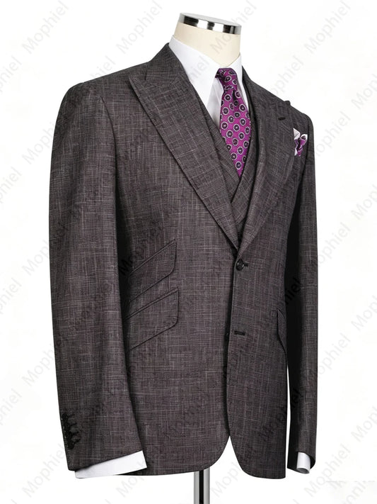 Brown Linen-Blend Three-Piece Business Suit | Classic Gents