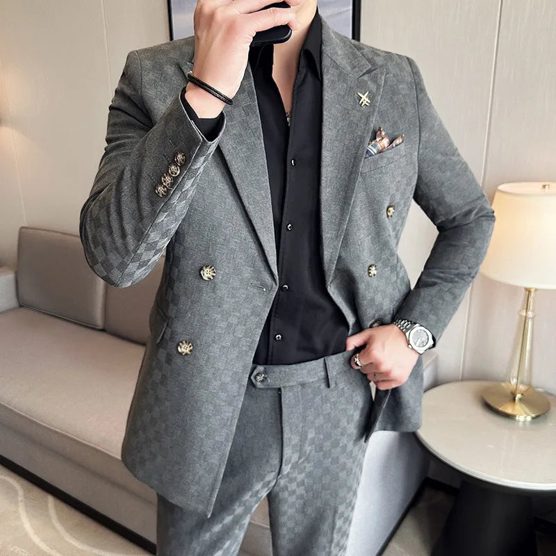Men’s Checkered Double-Breasted Two-Piece Suit | Classic Gents