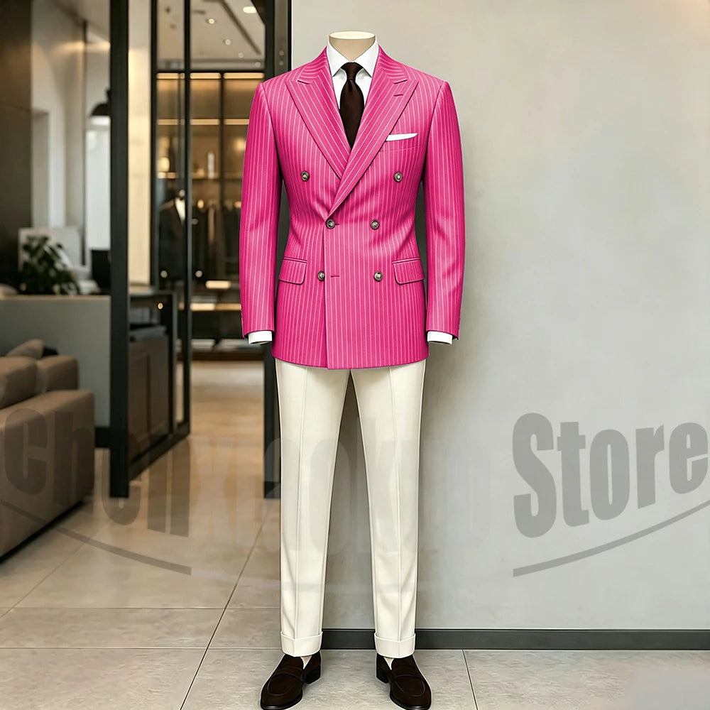 Brown Striped Double-Breasted Two-Piece Business Suit | Classic Gents