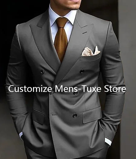 2-Piece Double-Breasted Suit with Peak Lapels