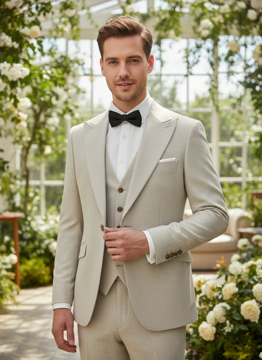 Beige Slim-Fit Three-Piece Suit — product image 1