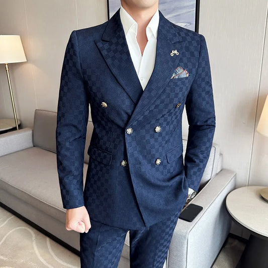 Men’s Checkered Double-Breasted Two-Piece Suit | Classic Gents