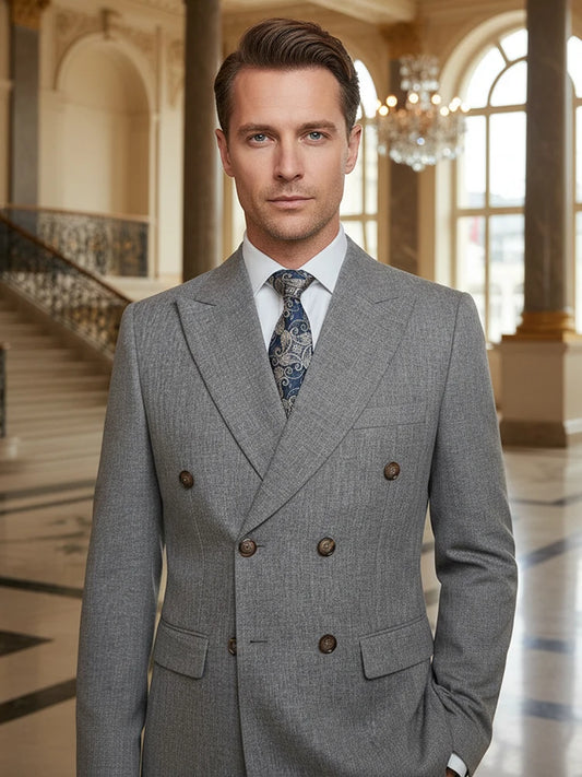 Men’s Oat-Grey Double-Breasted Two-Piece Suit | Classic Gents