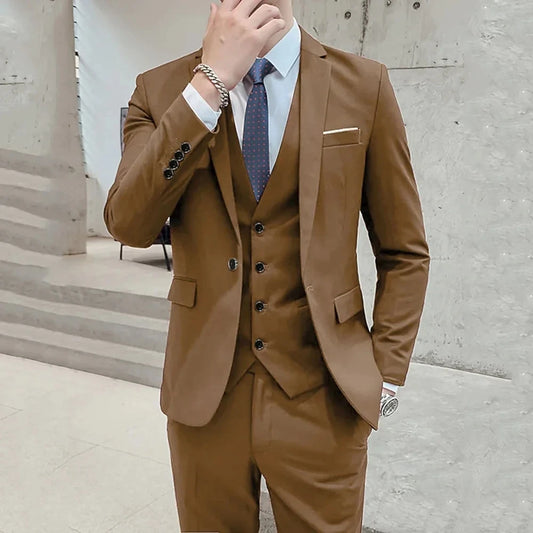 Brown Notch-Lapel Three-Piece Business Suit | Classic Gents