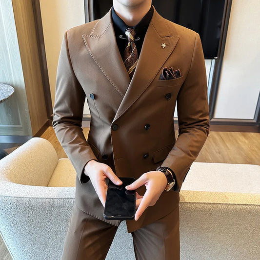 Brown Double-Breasted Two-Piece Business Suit | Classic Gents