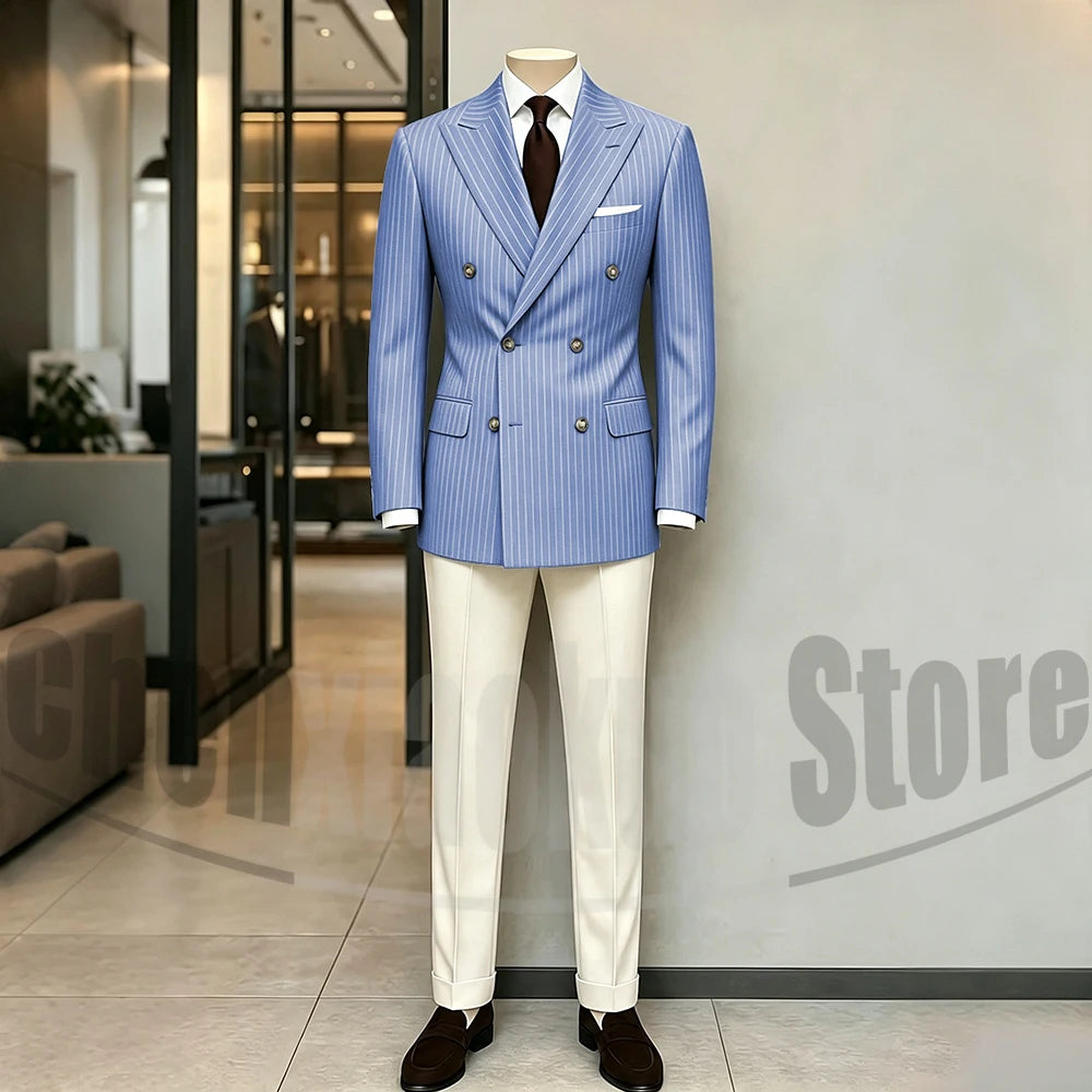 Brown Striped Double-Breasted Two-Piece Business Suit | Classic Gents