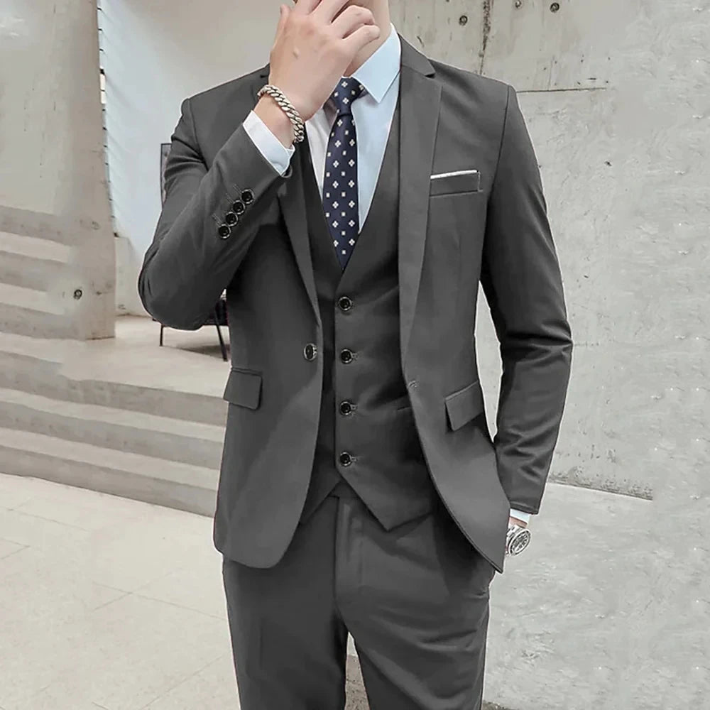 Brown Notch-Lapel Three-Piece Business Suit | Classic Gents
