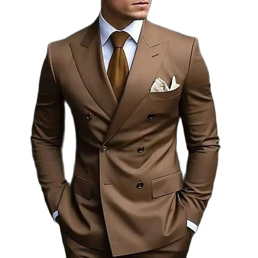 Bespoke Brown Double-Breasted Two-Piece Business Suit | Classic Gents