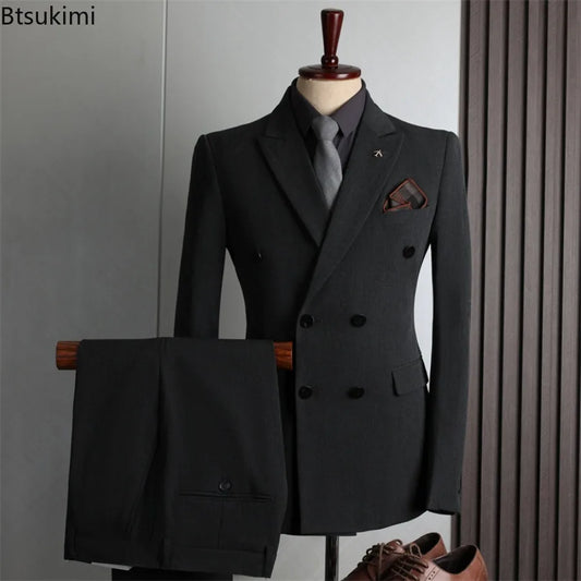 Black Double-Breasted Two-Piece Business Suit | Classic Gents
