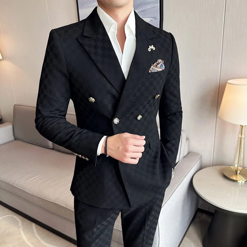 Men’s Checkered Double-Breasted Two-Piece Suit | Classic Gents