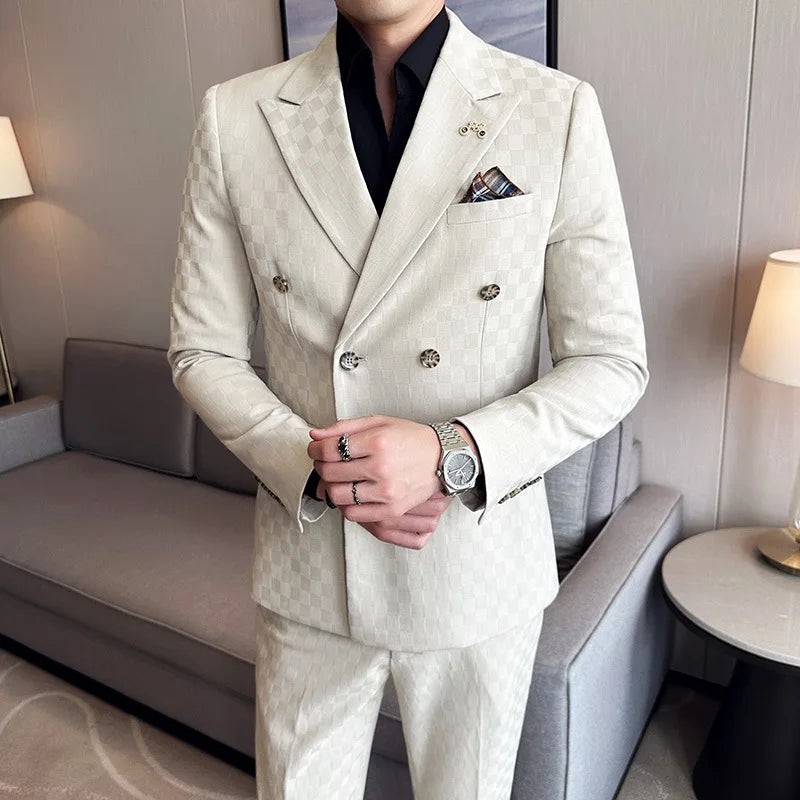 Men’s Checkered Double-Breasted Two-Piece Suit | Classic Gents
